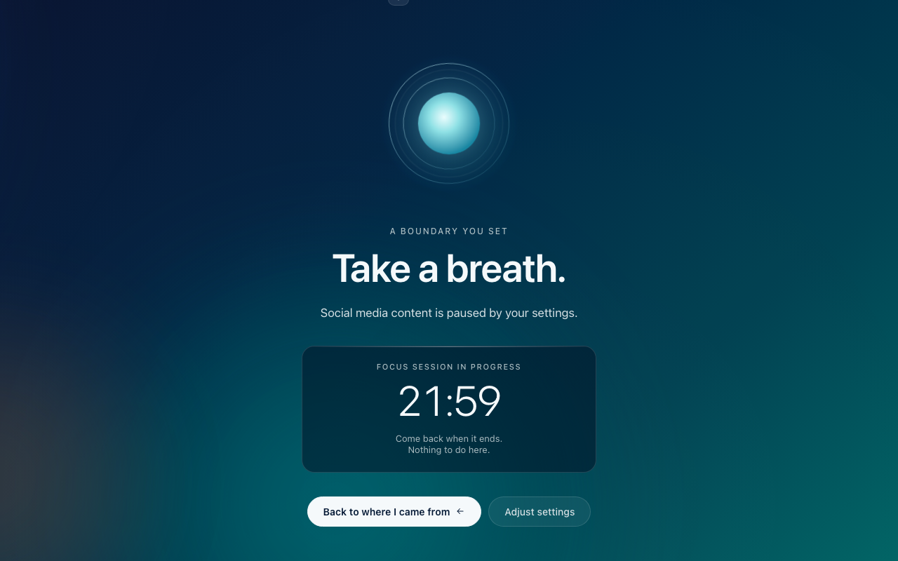 The blocked page with an explanation and a back button